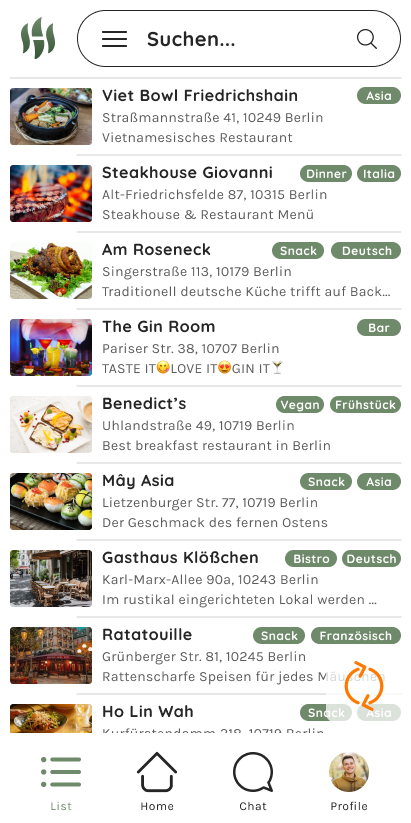 Listenansicht Restaurants